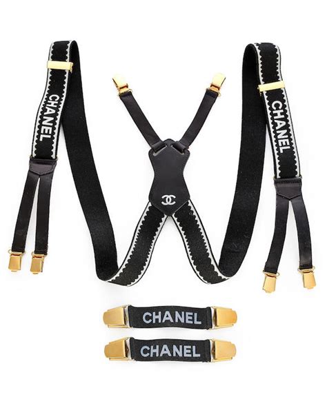 Chanel Black and White CC Logo Suspenders ss 1994 